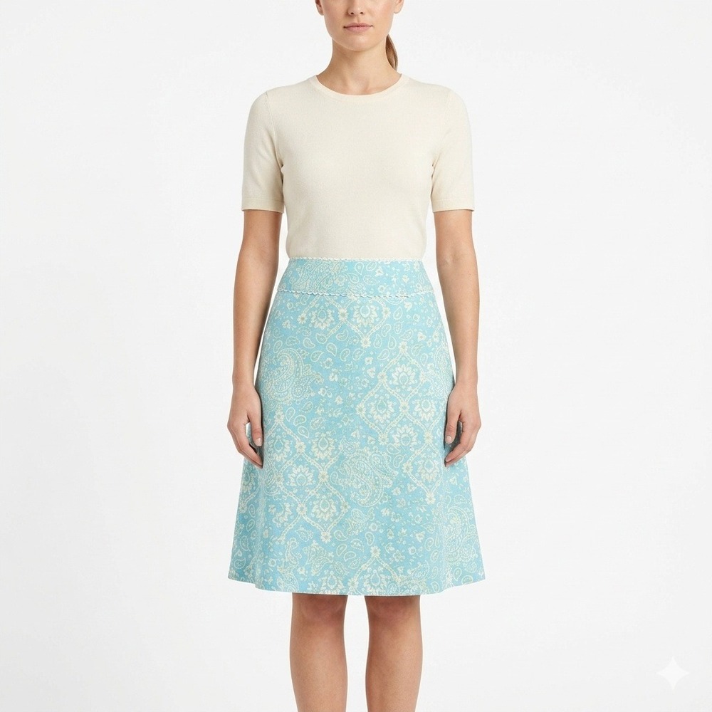 Liz‎ Claiborne Skirt Womens 6 6P Petite Turquoise Paisley Linen Blend A-Line